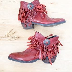 Sam Edelman Red Fringe Cowboy Booties